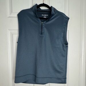HICKEY FREEMAN Men’s 1/4 Zip Pullover Golf Vest Denim Blue Micro Stripes Size M